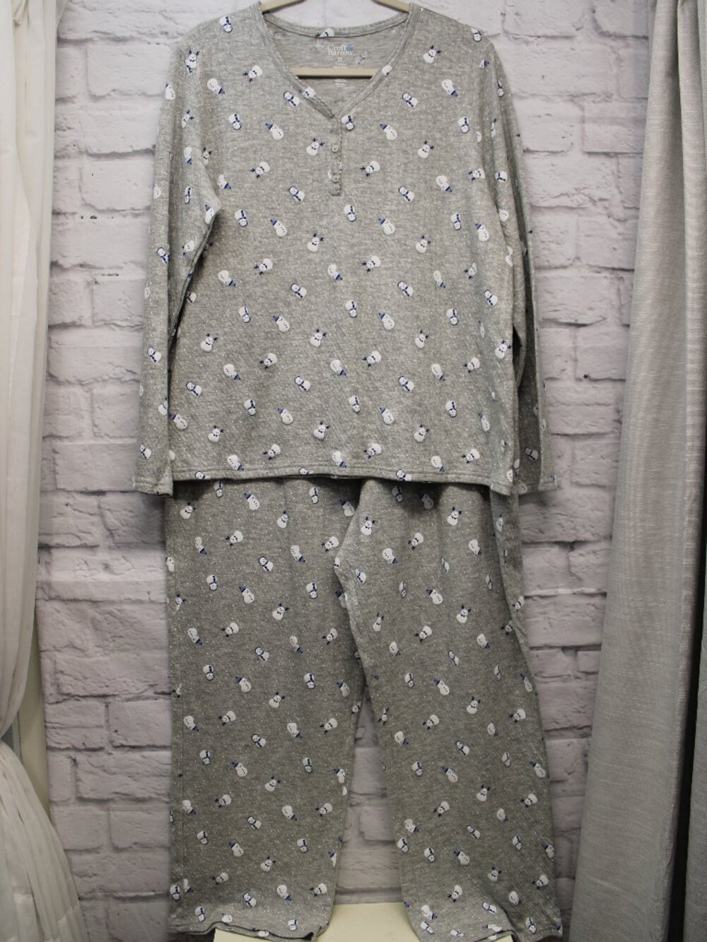 Croft & Barrow Sleepwear Plus XXL Gray Snowman Print Longsleeve Pajama Set FLAW